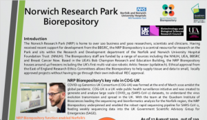 NorwichResearchPark_PosterThumbnail Thumbnail image of Norwich Research Park Biorepository's poster entry to the UK Biobank of the Year Award