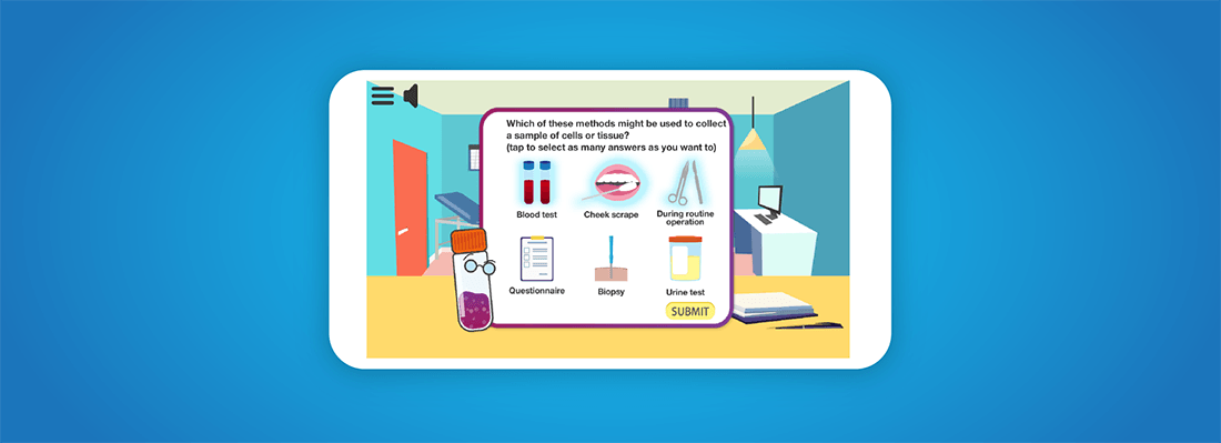 Biobanking game sample screen Biobanking game sample screen